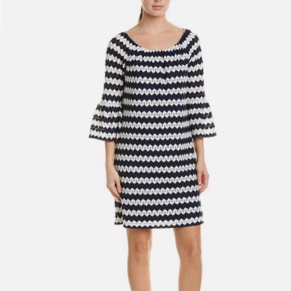 Trina Turk Navy and White Chevron Dress